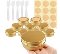 BPackGo 10 Piezas Oro Tarros de Aluminio 60ml, Tarros Cosméticos Vacios, Tarros de Lata Cosméticos, Aluminio Latas con Tapa Roscada para Bálsamo Labial, Loción, Crema, Velas - D68mm x H27mm