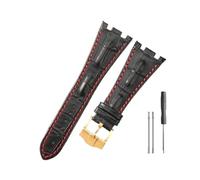 BPBZUTUMDZ Correas de reloj de cuero aptas for Audemars y Piguet Royal Oak 15710 26471 26474 28mm for correa de reloj for hebilla plegable(Black red-Golden-K13)