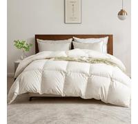 BPC Edredón de Plumas y Plumón 155x220 cm para Cama 90, 200gr/㎡ Edredón Ligero para Durmientes de Verano/Cálidos, 100% Algodón Orgánico, Certificado Oeko-Tex y RDS, Blanco Marfil.