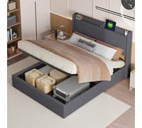 BPKADHY Cama Matrimonio 160x200, Cama Tapizada para Adultos Cama HidráUlica Cama Almacenaje Camas Acolchadas Doble Camas Juvenil con Cabecero und Somier,Lino,sin colchón