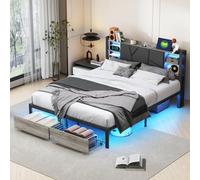 BPKADHY - Marco de cama con cajones (160 x 200, cama adulta con LED y USB, cama doble doble, 2 personas, acolchado con almacenamiento, PU (160 x 200 cm)