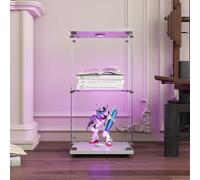 BPKADHY Vitrina de cristal, 2 capas, vitrina de cristal de madera, vitrina coleccionable, 1 puerta con LED y cerradura, vitrina de cristal de pie, para salón, dormitorio, oficina, color blanco