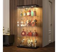 BPKADHY vitrina de cristal 4 estantes, 164 x 80,5 x 36,5 cm, mueble vitrina de cristal con 7 colores RGB y 2 puertas, cerradura, vitrinas para colección, transparente armadura de cristal de pie para