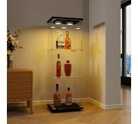 BPKADHY Vitrina de cristal con iluminación LED, vitrina de cristal con 1 puerta y 3 niveles, vitrina de coleccionista de pie de cristal para sala de estar, oficina, piezas de colección (1 puerta, 3