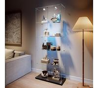 BPKADHY Vitrina de cristal con LED, moderna vitrina de cristal para coleccionables, libros, vino, 5 estantes de cristal y 2 puertas con cerradura, 186 x 78 x 34 cm, color negro