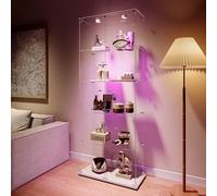 BPKADHY Vitrina de cristal con LED, moderna vitrina de cristal para coleccionables, libros, vino, 5 estantes de cristal y 2 puertas con cerradura, 186 x 78 x 34 cm, color blanco