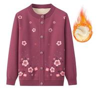 BPKKLLSU Cárdigan de Punto para Personas de Mediana Edad Y Mayores, Cuello Redondo, Forro Polar Grueso, Cárdigan con Estampado Floral para Abuela, Suéter Cálido para Madre, Abrigo, Chaqueta, Prima