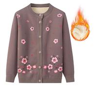 BPKKLLSU Cárdigan de Punto para Personas de Mediana Edad Y Mayores, Cuello Redondo, Forro Polar Grueso, Cárdigan con Estampado Floral para Abuela, Suéter Cálido para Madre, Abrigo, Chaqueta, Prima