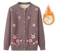 BPKKLLSU Cárdigan de Punto para Personas de Mediana Edad Y Mayores, Cuello Redondo, Forro Polar Grueso, Cárdigan con Estampado Floral para Abuela, Suéter Cálido para Madre, Abrigo, Chaqueta, Prima