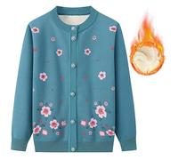 BPKKLLSU Cárdigan de Punto para Personas de Mediana Edad Y Mayores, Cuello Redondo, Forro Polar Grueso, Cárdigan con Estampado Floral para Abuela, Suéter Cálido para Madre, Abrigo, Chaqueta, Prima