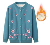 BPKKLLSU Cárdigan de Punto para Personas de Mediana Edad Y Mayores, Cuello Redondo, Forro Polar Grueso, Cárdigan con Estampado Floral para Abuela, Suéter Cálido para Madre, Abrigo, Chaqueta, Prima