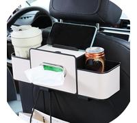Bpoeee 3-in-1 Car Backseat Organizer - Multifunctional Car Seat Back Storage Box with Cup Holder, Tissue Box & Hooks- Keep Your Ride Clean & Organized (Beige)