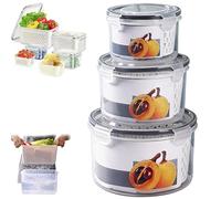 Bpoeee 4 in 1 Food Storage Container with Colander - Transparent Plastic Box with Airtight Silicone Lid - Round, Square & Rectangular Options for Fruits, Vegetables & Kitchen Organization (round)
