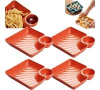 Bpoeee Dumpling Plate with Dipping Saucer, 4 Pack PP Plastic Japanese Dumpling Plates, Unbreakable Divided Plate with Sauce Compartment for Sushi, Picnic, Camping, Outdoor Party (Red)