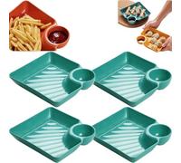 Bpoeee Dumpling Plate with Dipping Saucer, 4 Pack PP Plastic Japanese Dumpling Plates, Unbreakable Divided Plate with Sauce Compartment for Sushi, Picnic, Camping, Outdoor Party (Green)