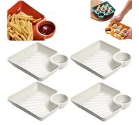 Bpoeee Dumpling Plate with Dipping Saucer, 4 Pack PP Plastic Japanese Dumpling Plates, Unbreakable Divided Plate with Sauce Compartment for Sushi, Picnic, Camping, Outdoor Party (White)