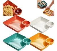 Bpoeee Dumpling Plate with Dipping Saucer, 4 Pack PP Plastic Japanese Dumpling Plates, Unbreakable Divided Plate with Sauce Compartment for Sushi, Picnic, Camping, Outdoor Party (Mix)