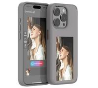 Bpoeee Funda de teléfono con Pantalla de Tinta Inteligente, Funda de Memoria NFC con Pantalla fotográfica para iPhone 13/14/15/16 Series (Gris,16Pro)