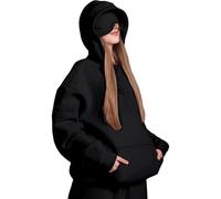 Bpoeee Hoodie with Eye Mask Built In,Comfort Airplane Mode Travel Hoodie, Essentials Women (Black,XXL)