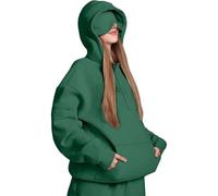 Bpoeee Hoodie with Eye Mask Built In,Comfort Airplane Mode Travel Hoodie, Essentials Women (Dark Green,3XL)
