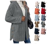 Bpoeee Jacquard Hooded Cardigan for Women - Stylish, Soft Knit Sweater, Comfortable, Warm Knit Jacket for Fall & Winter Wear (I,L)