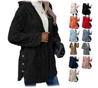 Bpoeee Jacquard Hooded Cardigan for Women - Stylish, Soft Knit Sweater, Comfortable, Warm Knit Jacket for Fall & Winter Wear (H,M)