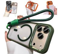 Bpoeee Magnetic Phone Case with Built-in Kickstand for iPhone, Anti-Yellowing Clear Back, Raised Lens & Screen Guard, Tactile Metal Buttons, Strong Magnetic Lock, with Lanyard (Green,17)