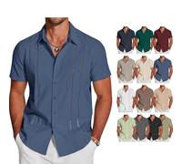 Bpoeee Men's Exquisite Hollow Embroidered Button Front Shirt, Short Sleeve Casual Beach Shirts, Summer Clothes for Men (F,6XL)