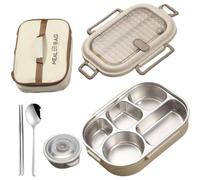 Bpoeee Microwaveable Stainless Steel Insulated Bento Box, Stainless Steel Lunch Box for Adults, Large Capacity Partition for Company,Travel (5 compartments,1500ml)