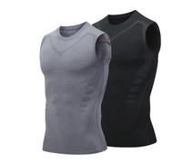 Bpoeee New Version Ionic Shaping Sleeveless Shirt, Maynox Vitaboost Compression Shirt, Vita Boost Shirts for Men (Black+Gray 2,M)