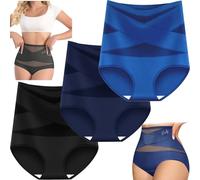 Bpoeee Plus-Size High-Waist Cross Tummy Control Panties, Seamless, Breathable, 3/5 Pack No Show Shapewear Briefs