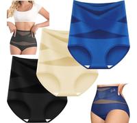 Bpoeee Plus-Size High-Waist Cross Tummy Control Panties, Seamless, Breathable, 3/5 Pack No Show Shapewear Briefs (A,4XL)