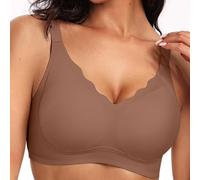 Bpoeee Seamless Scalloped Push-Up Bra, Wireless Pushup Bra for Women, Jelly Wireless Push Up Bras (Brown,M)