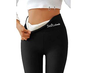 Bpoeee Soft Clouds Fleece Leggings for Women Winter, Casual Warm Winter Solid Pants, Winter Pants for Women (Black,L)