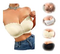 Bpoeee Strapless Bra for Women, Seamless Front Closure Strapless Bandeau Bra, Non-Slip&Comfort Support, Effortless to Put On (Beige,L)