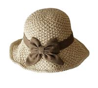 Bpoeee Womens Straw Bucket Hat with Bow, Retro Woven Sun Hat Wide Brim, Foldable Breathable Beach Hat Crochet Ruffle Design for Summer Travel Outdoor