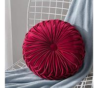 Bprtcra - Cojines Redondos de Terciopelo Plisado, Redondos, Acolchados de Terciopelo, Hechos a Mano, para el hogar, el sofá, la Silla, la Cama, el Coche, 35 cm (Rojo)