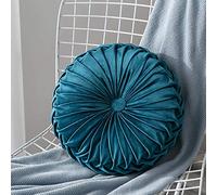 Bprtcra - Cojines Redondos de Terciopelo Plisado, Redondos, Acolchados de Terciopelo, Hechos a Mano, para el hogar, el sofá, la Silla, la Cama, el Coche, 35 cm (Azul Oscuro)