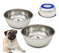 BPS 2X Comedero Antideslizante para Perro Gato Bebedero Acero Inoxidable para Mascotas 4 Tamaños (M: Diametro 16 cm) BPS-5538 * 2