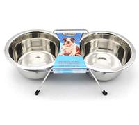 BPS 2X Comedero Bebedero Acero Inoxidable para Perro Gato Mascotas con Soporte Base Doble S/M/L para Elegir (L: 1800ml) BPS-11127