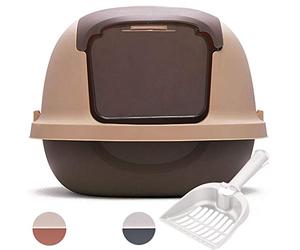 BPS Aseo Cerrado para Gato Arenero Cubierto Sanitaria Bandeja Arena con Pala para Mascotas Gatos 3 Colores 51 x 37 x 43 cm (Marron) BPS-5593MA