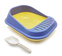 BPS Bandeja Gatos Gatitos con Pala Aseo Arenero Abierto para Mascotas Gatos Bandeja Sanitaria Plástica (Medium, Azul & Amarillo) BPS-5578AZ
