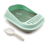 BPS Bandeja Gatos Gatitos con Pala Aseo Arenero Abierto para Mascotas Gatos Bandeja Sanitaria Plástica (Large, Verde) BPS-5579VE