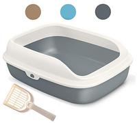 BPS Bandeja Higiénica Gatos Gatitos Aseo Arenero Abierto para Mascotas Gatos Bandeja Sanitaria Plástica con Pala 3 Tamaños y Colores para Elegir (S, Gris) BPS-5597GR