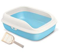 BPS Bandeja Higiénica Gatos Gatitos Aseo Arenero Abierto para Mascotas Gatos Bandeja Sanitaria Plástica con Pala 3 Tamaños y Colores para Elegir (S, Azul) BPS-5597AZ