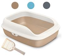 BPS Bandeja Higiénica Gatos Gatitos Aseo Arenero Abierto para Mascotas Gatos Bandeja Sanitaria Plástica con Pala 3 Tamaños y Colores para Elegir (S, Marrón) BPS-5597MA