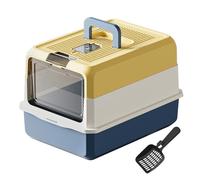 BPS Caja de Arena Cerrada para Gatos con Tapa, Arenero Antiodor de Gran Capacidad 50×35×32 cm, Entrada Frontal Transparente, Fácil de Limpiar con Pala Incluida (Amarillo + Azul) BPS-8823AM