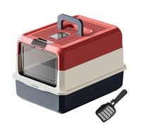 BPS Caja de Arena Cerrada para Gatos con Tapa, Arenero Antiodor de Gran Capacidad 50×35×32 cm, Entrada Frontal Transparente, Fácil de Limpiar con Pala Incluida (Rojo + Azul Marino) BPS-8823RJ