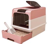 BPS Caja de Arena para Gatos con Cajón Extraíble, Cubierta Superior y Filtro Desodorizante - Doble Entrada/Salida, Espaciosa y Antisalpicaduras, Fácil de Limpiar (Rosa) BPS-8805RS