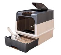 BPS Caja de Arena para Gatos con Cajón Extraíble, Cubierta Superior y Filtro Desodorizante - Doble Entrada/Salida, Espaciosa y Antisalpicaduras, Fácil de Limpiar (Gris) BPS-8805GR
